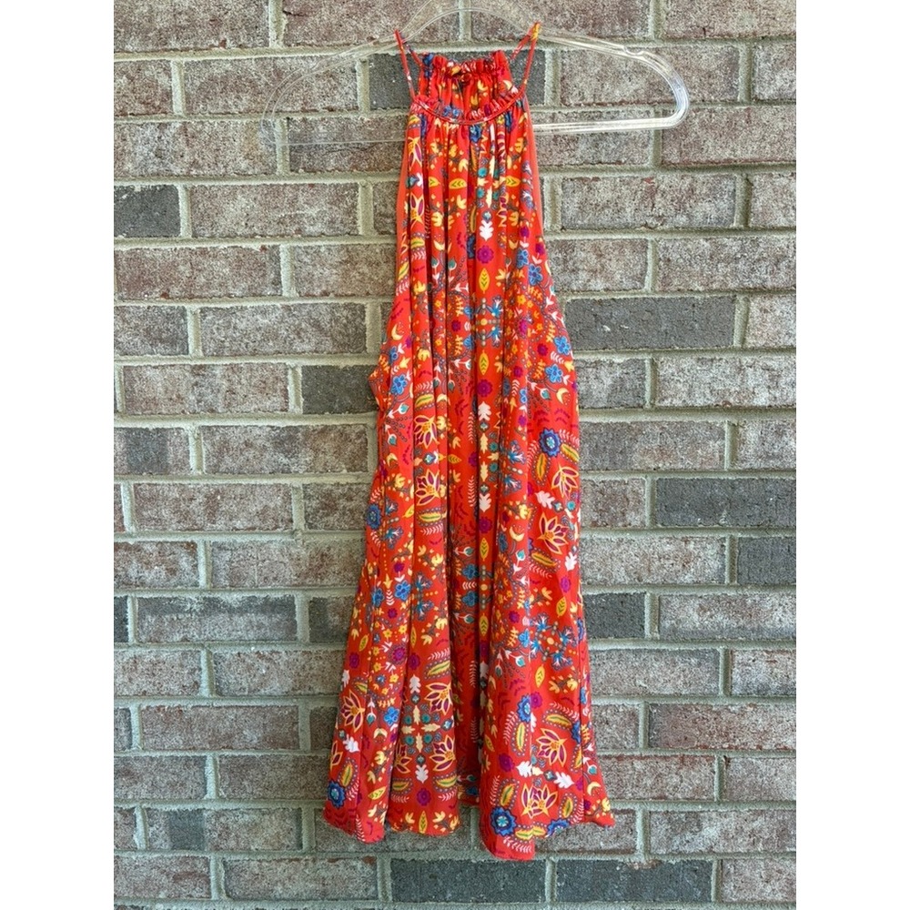 Everly Halter Dress‎ – Red Floral Boho Print – Women's Medium